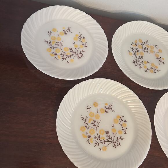 Vintage Termocrisa Milk Glass Brown Gold Harvest Flowers Mex Retro Dishes Set - Picture 7 of 13